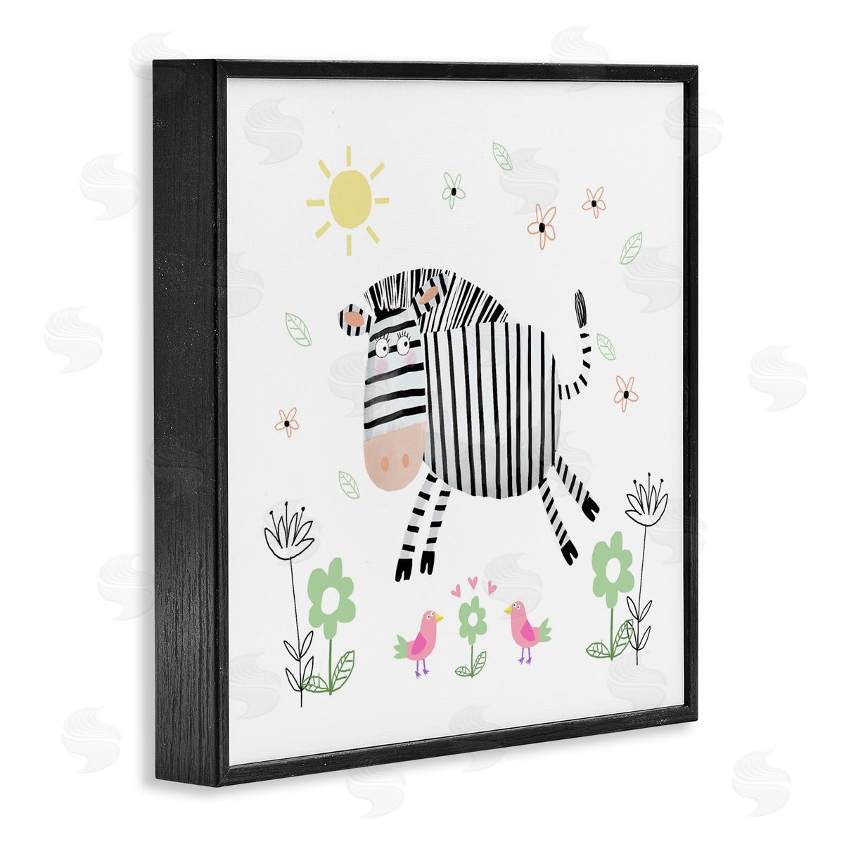 Carla Daly Floral Baby Zebra Illustration Black Framed Giclee Art Print