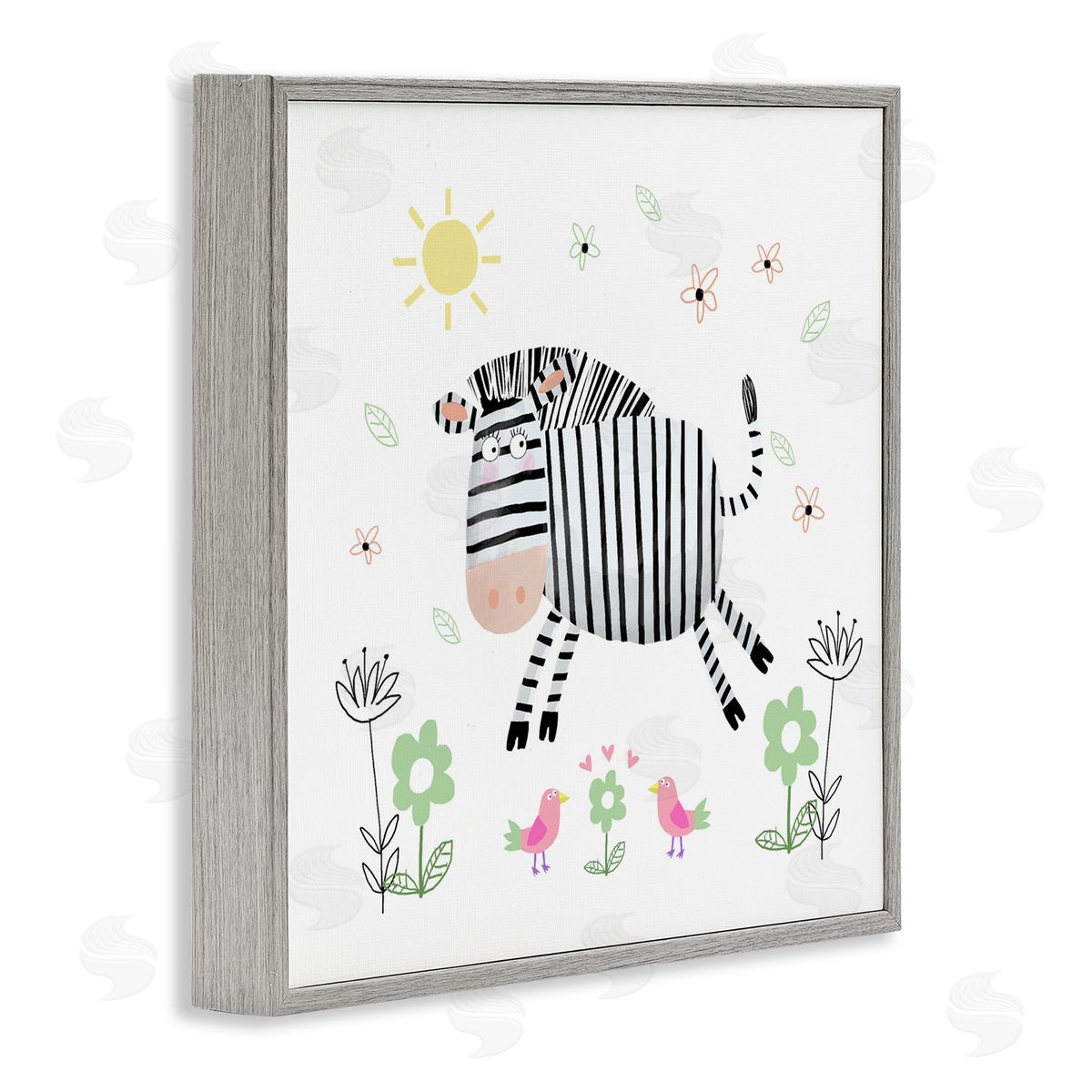 Carla Daly Floral Baby Zebra Illustration Gray Framed Giclee Art Print