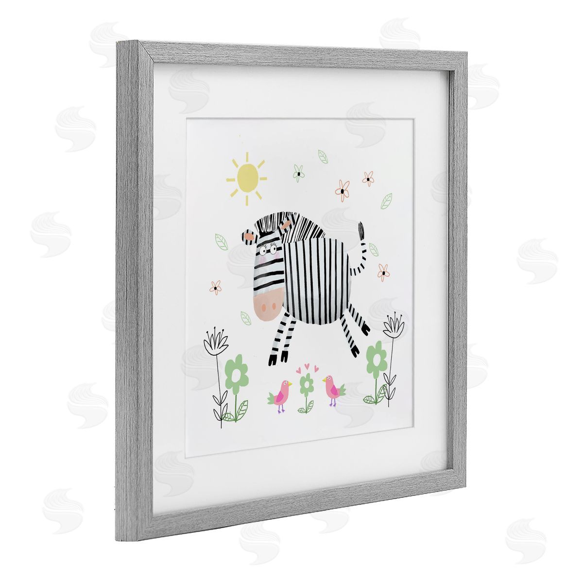 Carla Daly Floral Baby Zebra Illustration Gray Framed Print Under Glass Art