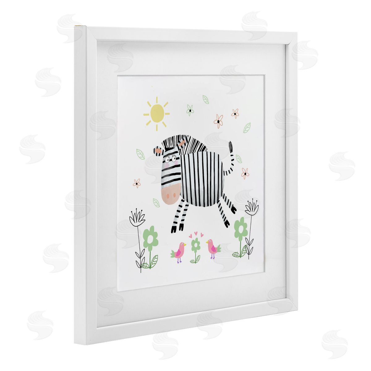 Carla Daly Floral Baby Zebra Illustration White Framed Print Under Glass Art