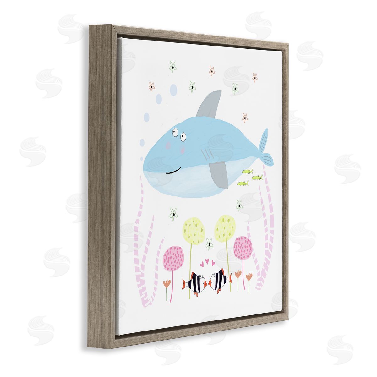 Carla Daly Baby Shark & Flowers Brown Floating Frame Canvas Art Print