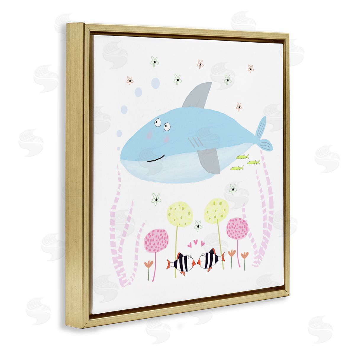 Carla Daly Baby Shark & Flowers Gold Floating Frame Canvas Art Print