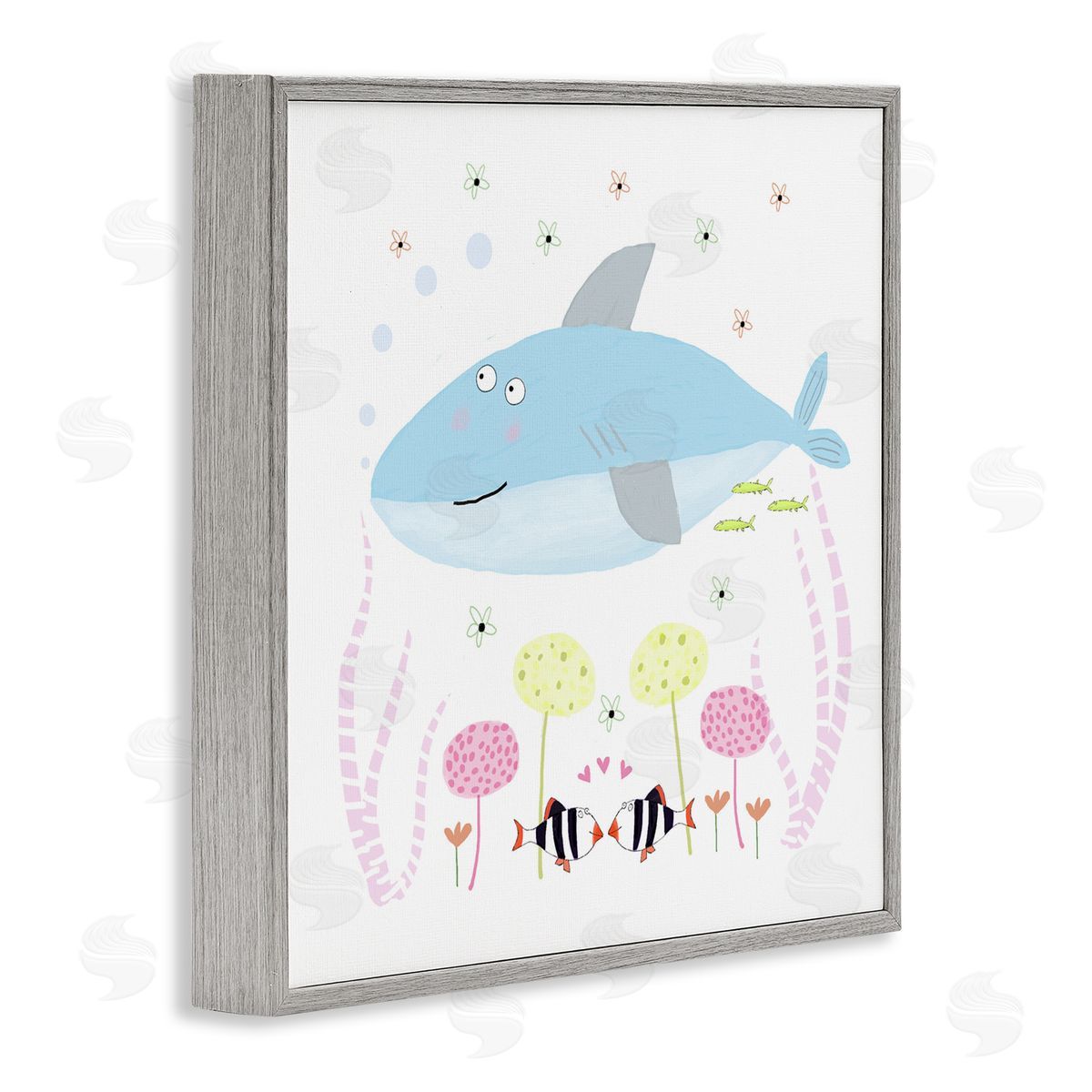 Carla Daly Baby Shark & Flowers Gray Framed Giclee Art Print