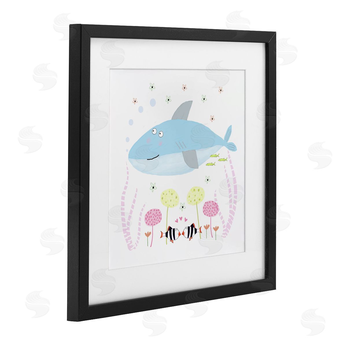 Carla Daly Baby Shark & Flowers Black Framed Print Under Glass Art