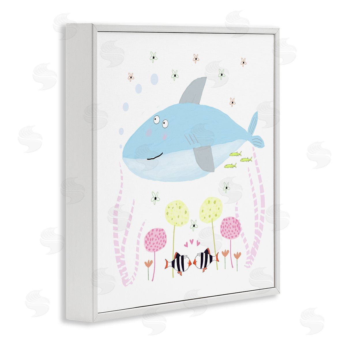 Carla Daly Baby Shark & Flowers White Frame Giclee Art Print