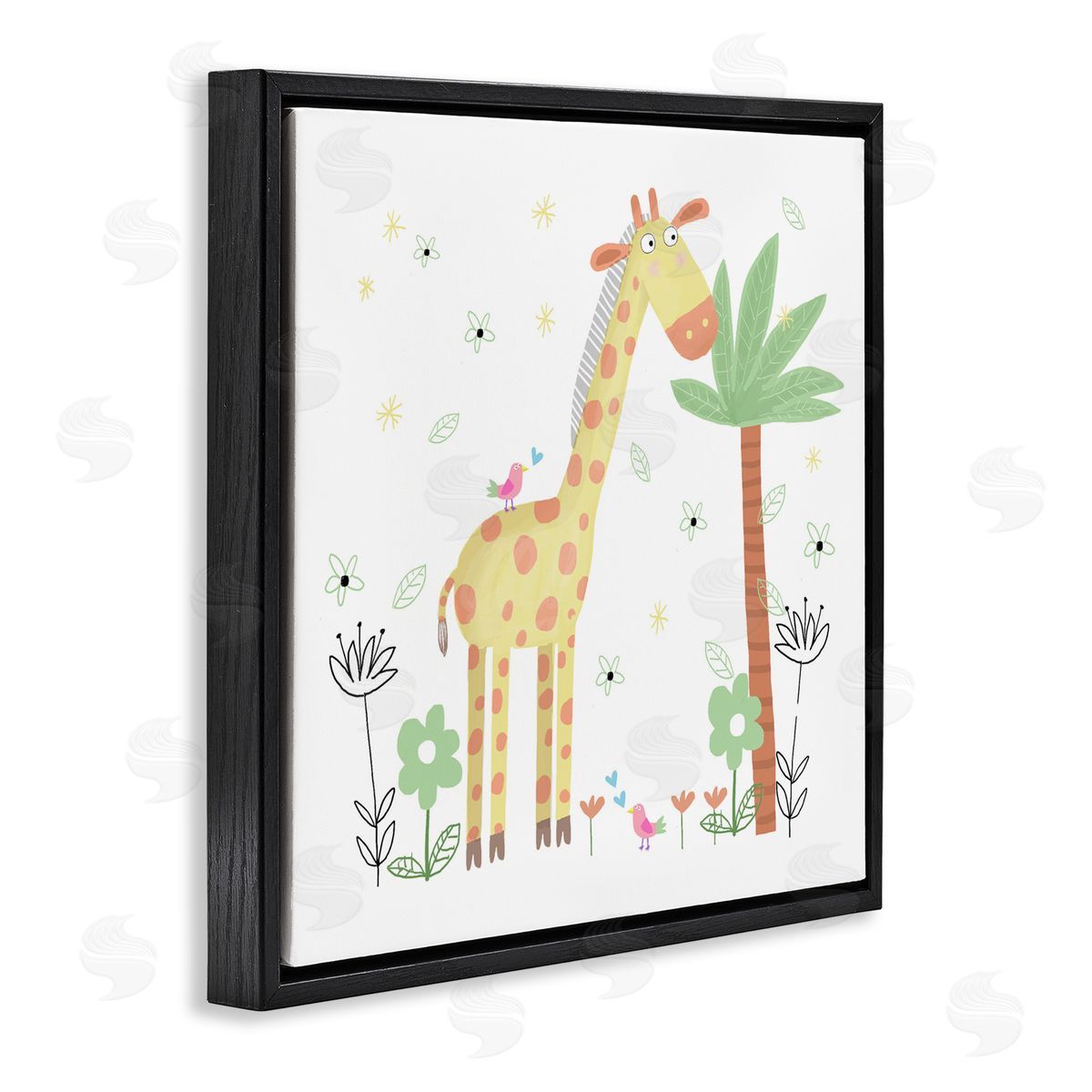Carla Daly Floral Baby Giraffe Illustration Black Floating Frame Canvas Wall Art Print