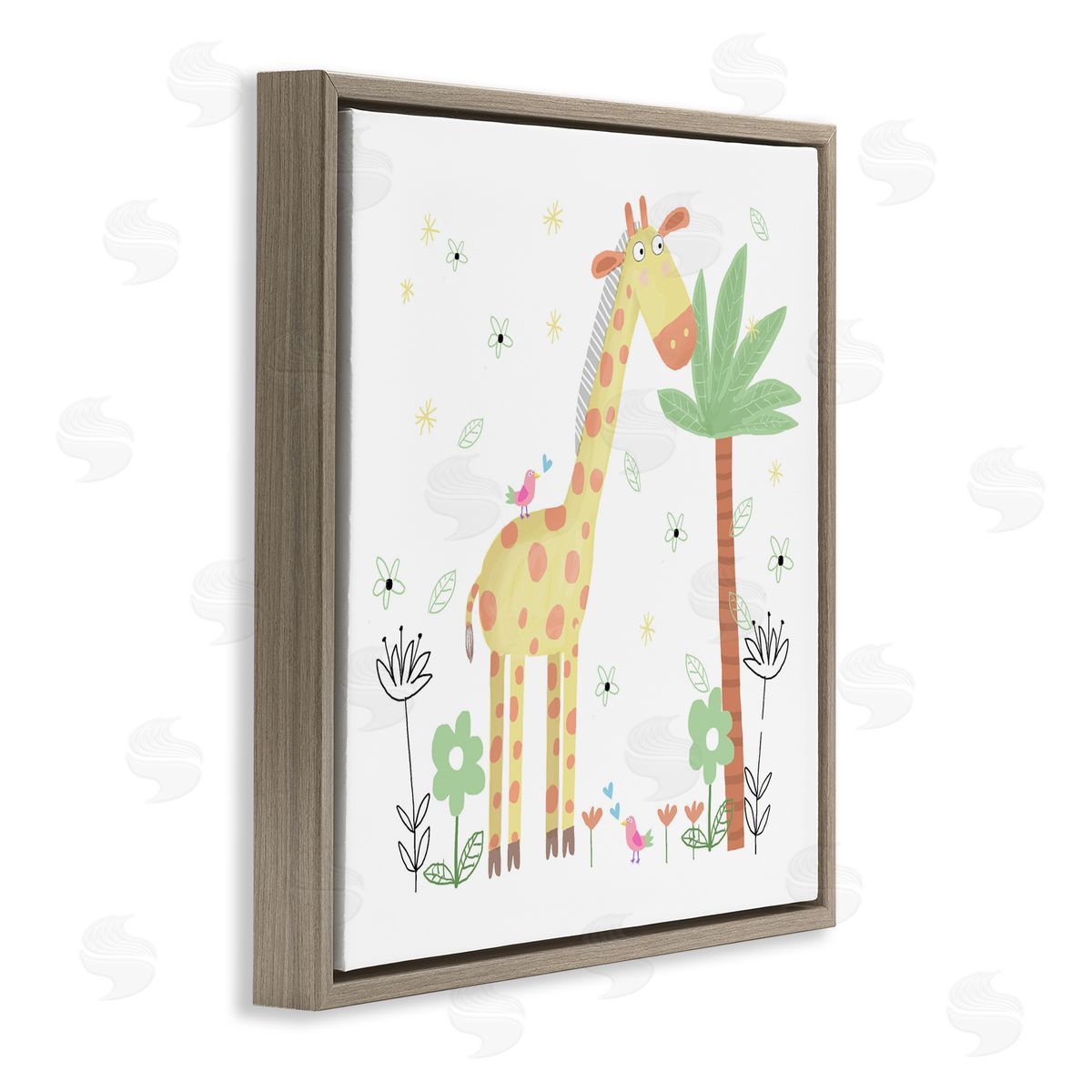 Carla Daly Floral Baby Giraffe Illustration Brown Floating Frame Canvas Art Print