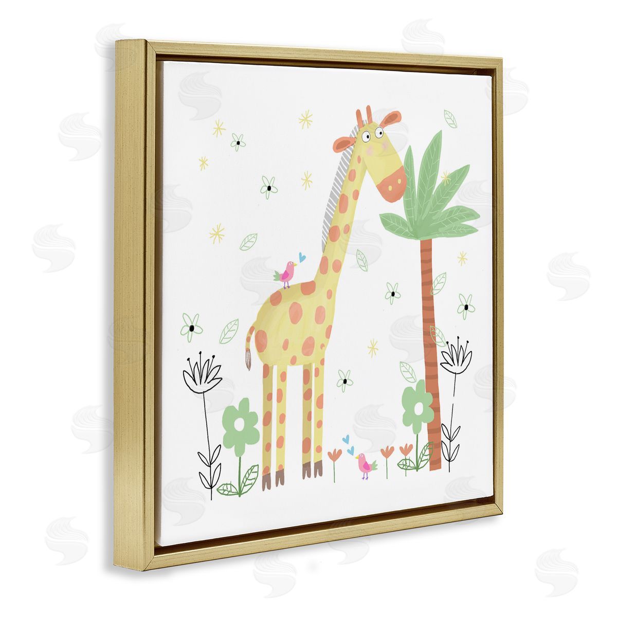 Carla Daly Floral Baby Giraffe Illustration Gold Floating Frame Canvas Art Print