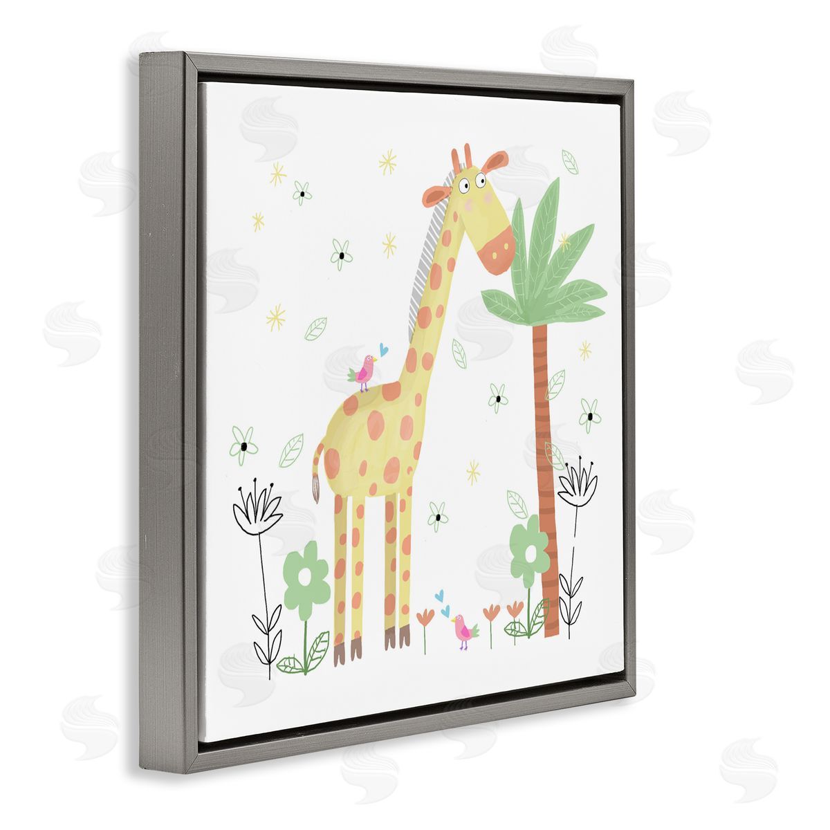 Carla Daly Floral Baby Giraffe Illustration Gray Floating Frame Canvas Art Print