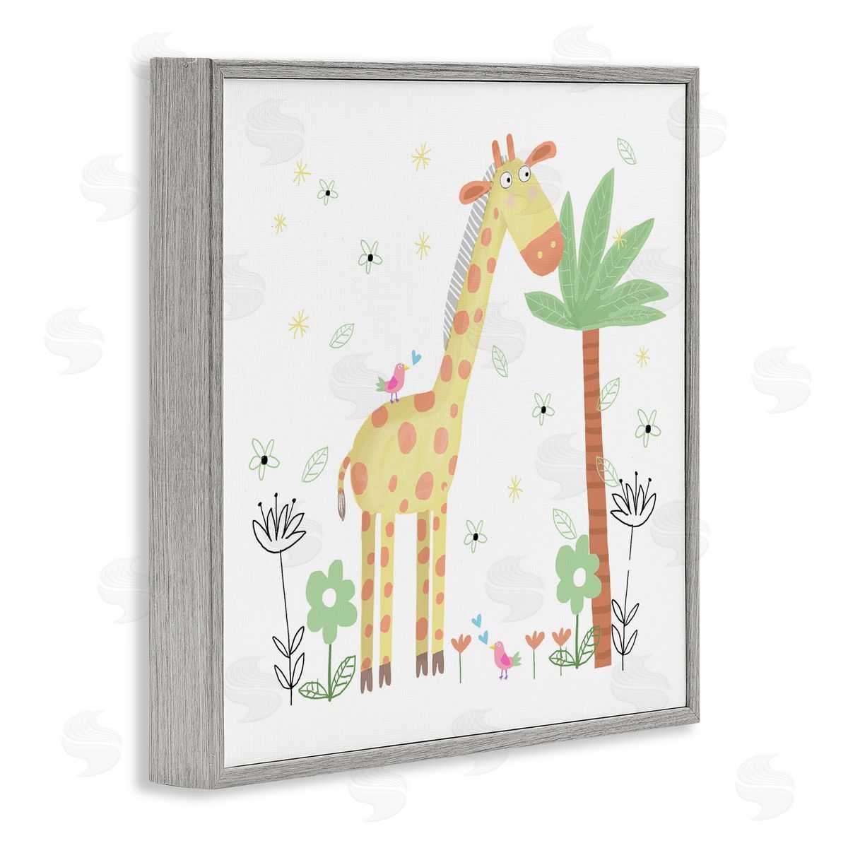 Carla Daly Floral Baby Giraffe Illustration Gray Framed Giclee Art Print