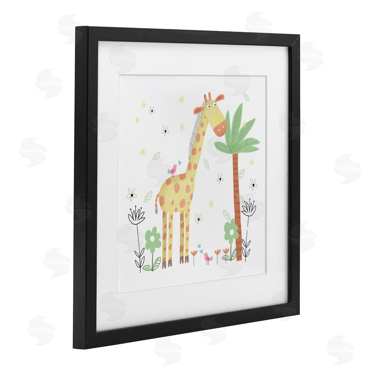 Carla Daly Floral Baby Giraffe Illustration Black Framed Print Under Glass Art