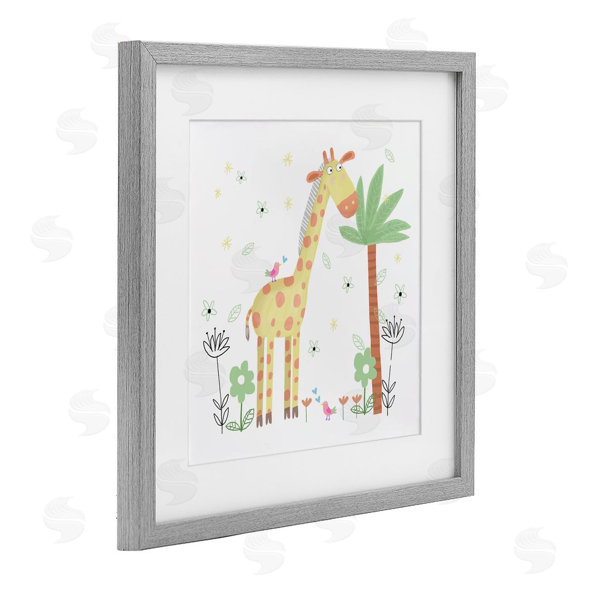 Carla Daly Floral Baby Giraffe Illustration Gray Framed Print Under Glass Art