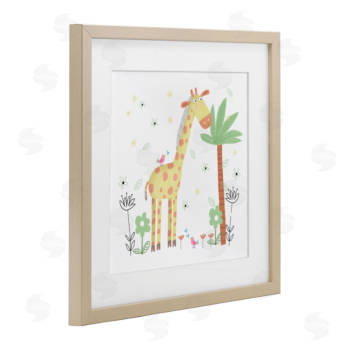 Carla Daly Floral Baby Giraffe Illustration Birch Framed Print Under Glass Art