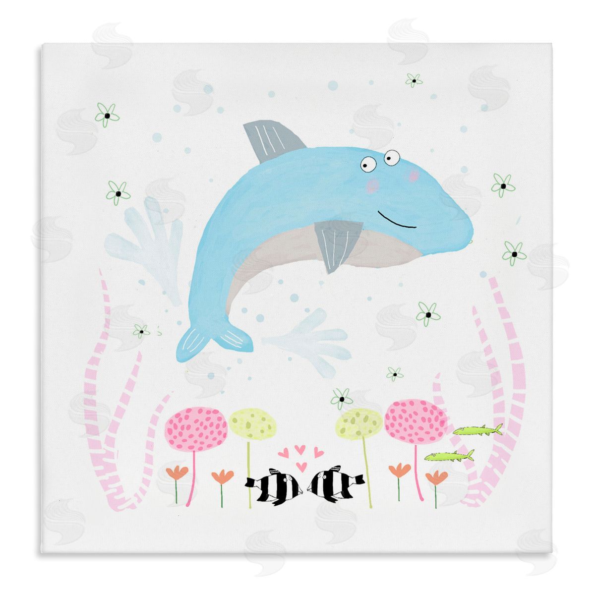 Carla Daly Baby Dolphin & Flowers Canvas Wall Art Print