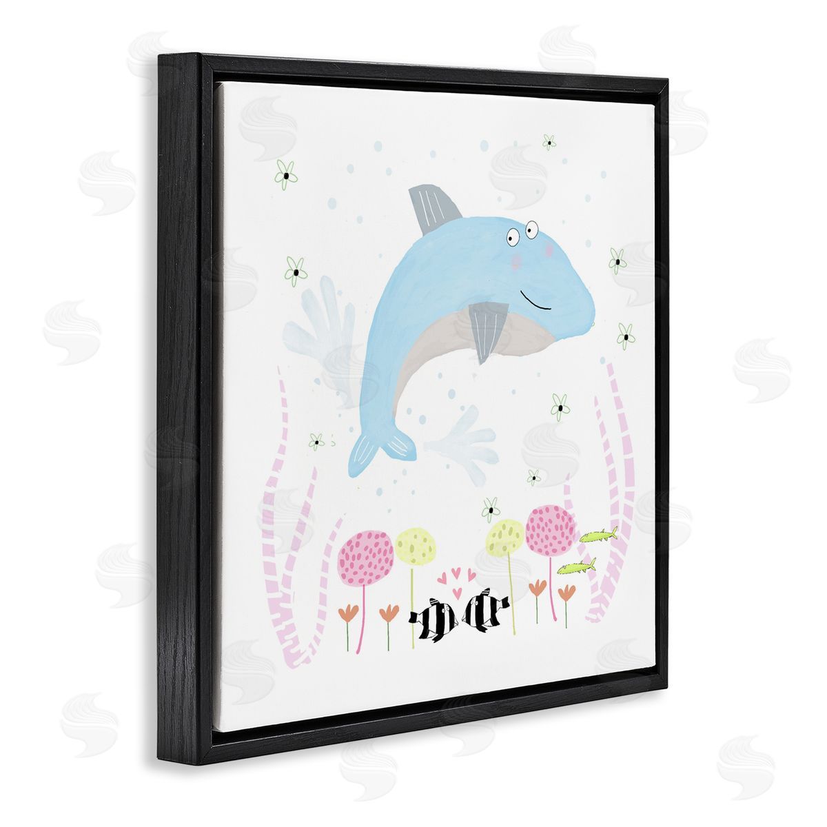 Carla Daly Baby Dolphin & Flowers Black Floating Frame Canvas Wall Art Print