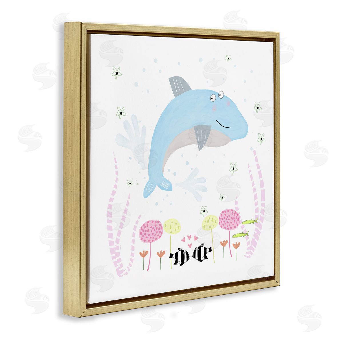 Carla Daly Baby Dolphin & Flowers Gold Floating Frame Canvas Art Print