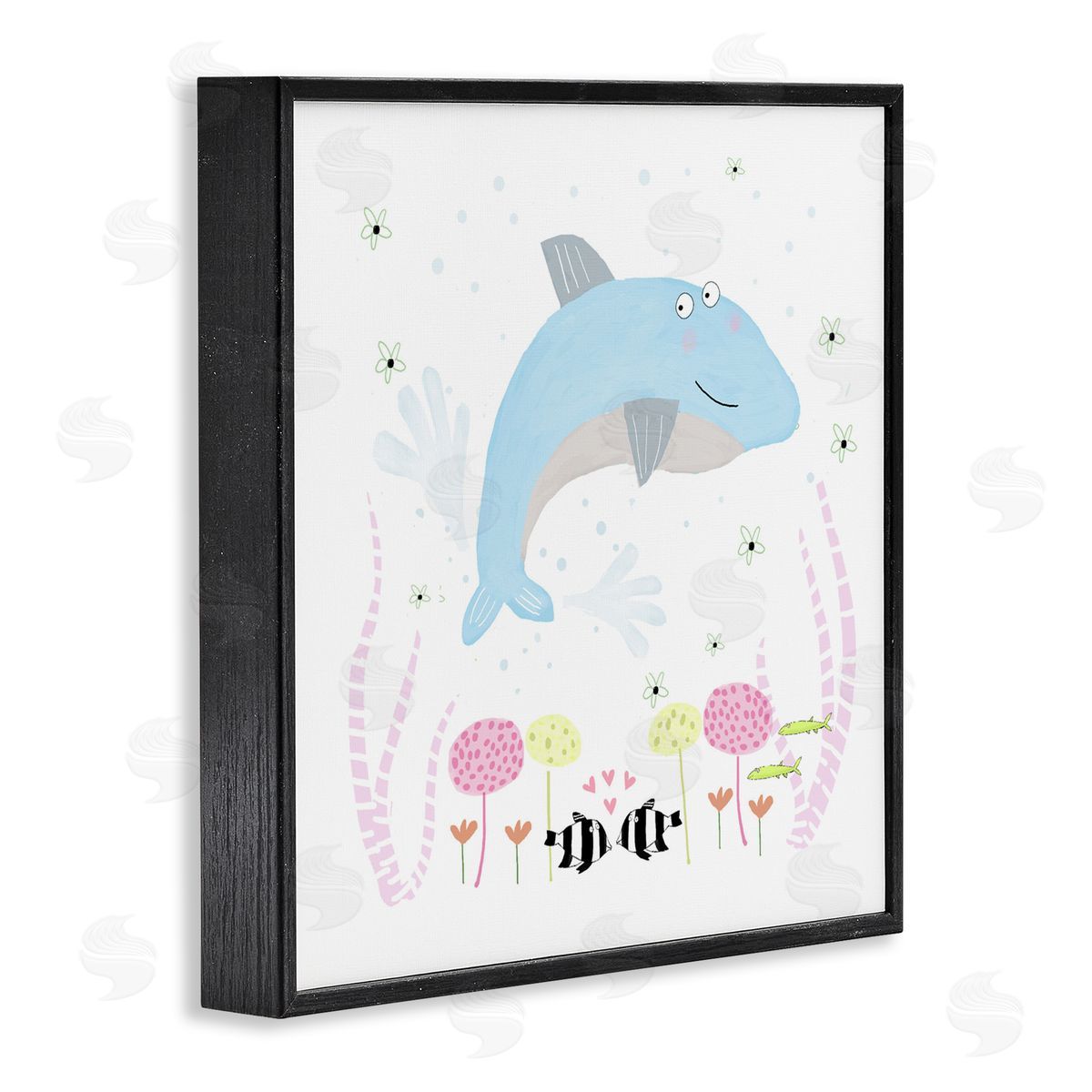 Carla Daly Baby Dolphin & Flowers Black Framed Giclee Art Print