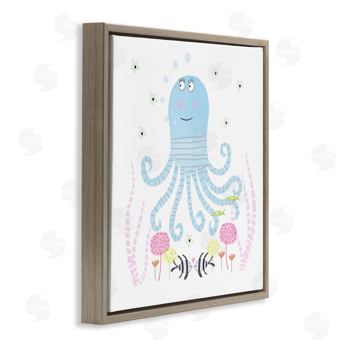 Carla Daly Baby Octopus & Flowers Brown Floating Frame Canvas Art Print