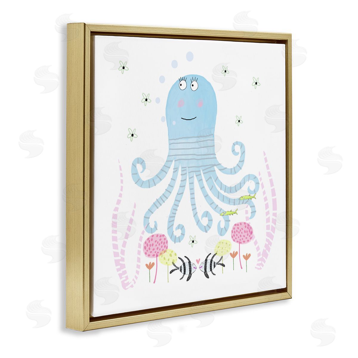 Carla Daly Baby Octopus & Flowers Gold Floating Frame Canvas Art Print