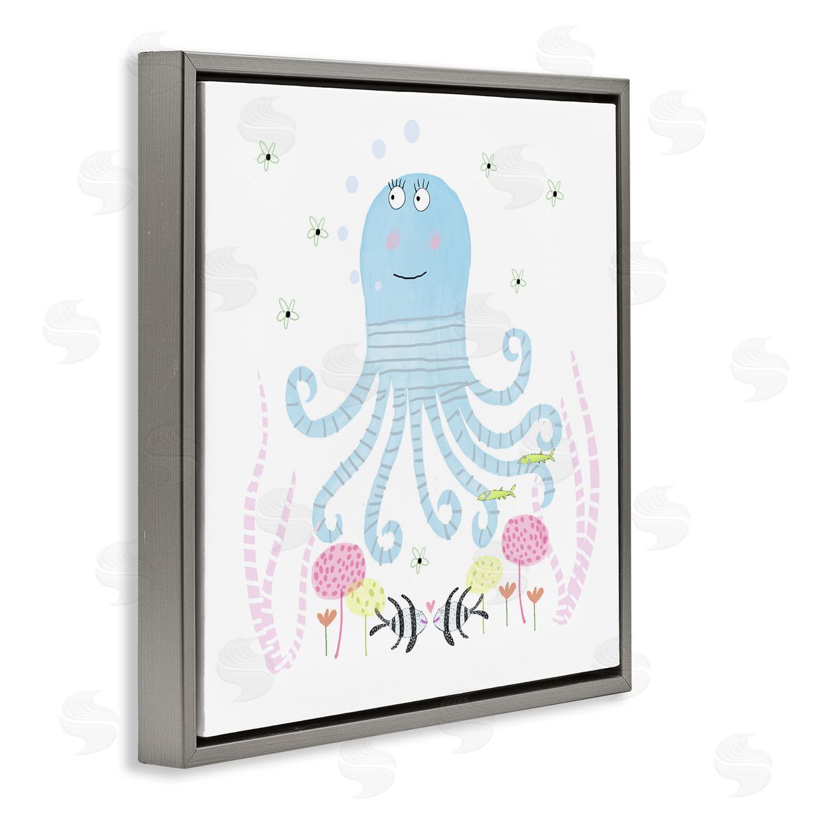 Carla Daly Baby Octopus & Flowers Gray Floating Frame Canvas Art Print