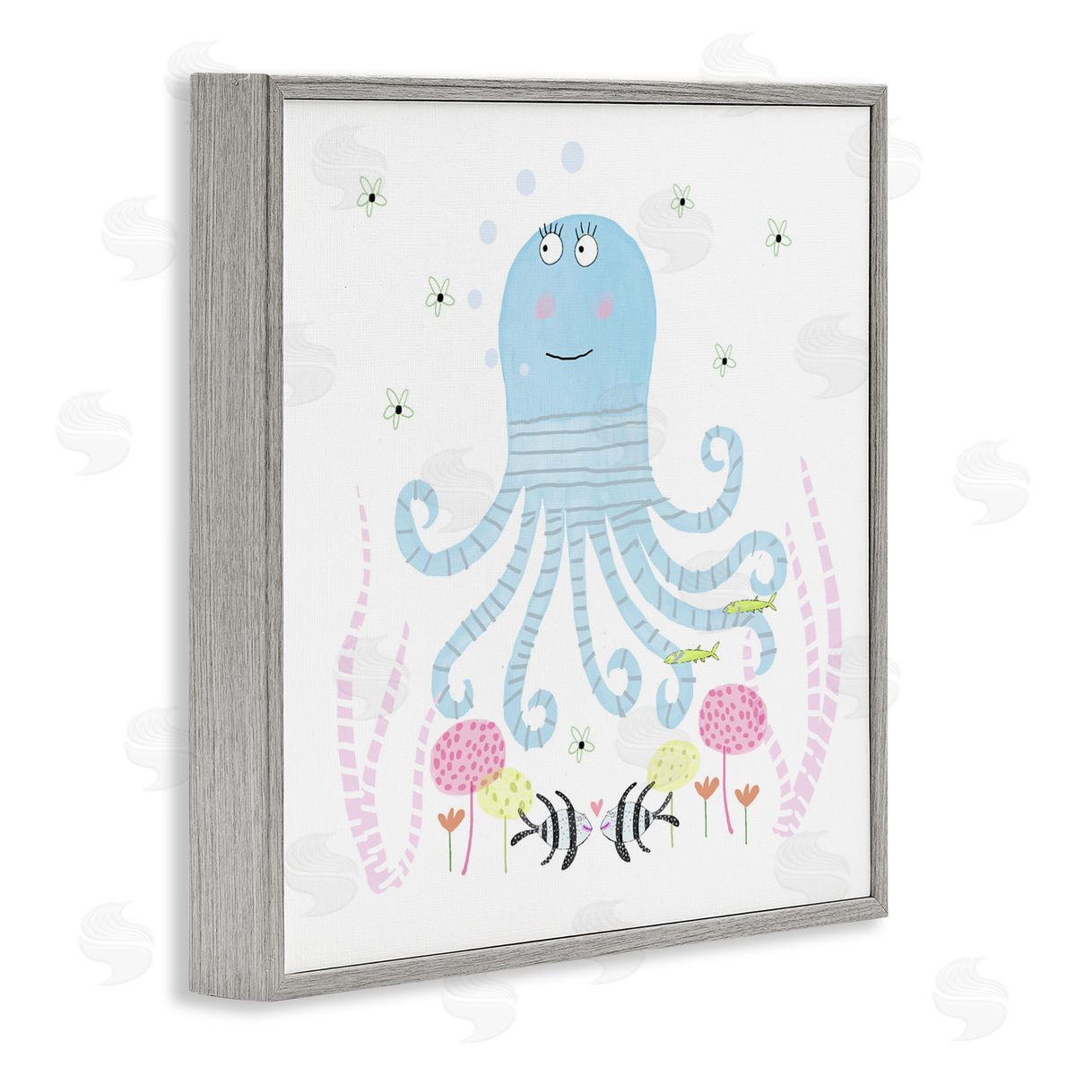 Carla Daly Baby Octopus & Flowers Gray Framed Giclee Art Print