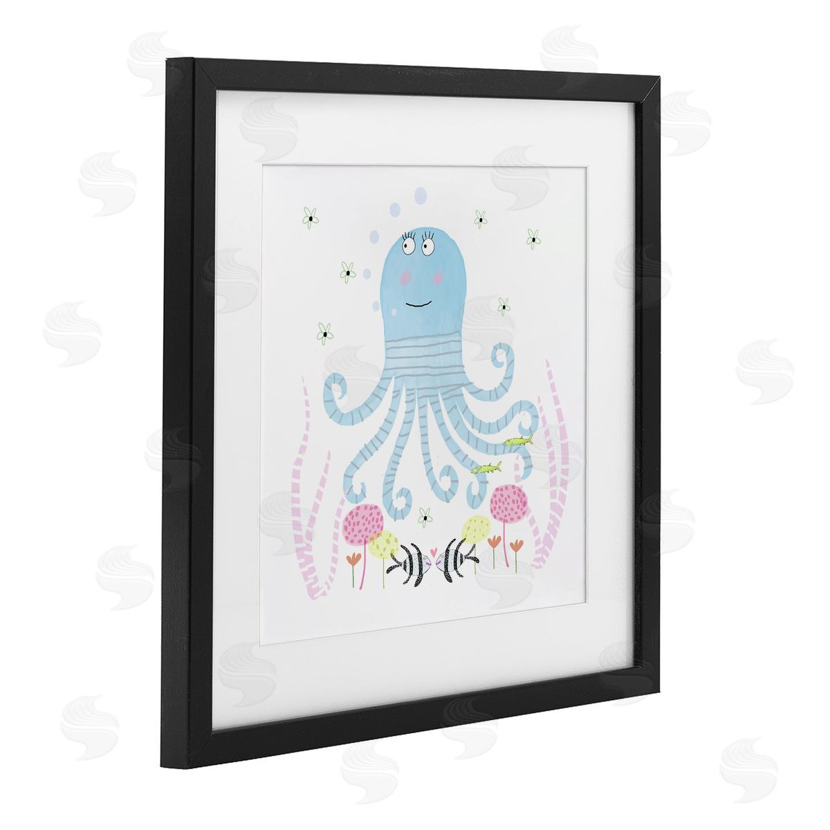 Carla Daly Baby Octopus & Flowers Black Framed Print Under Glass Art