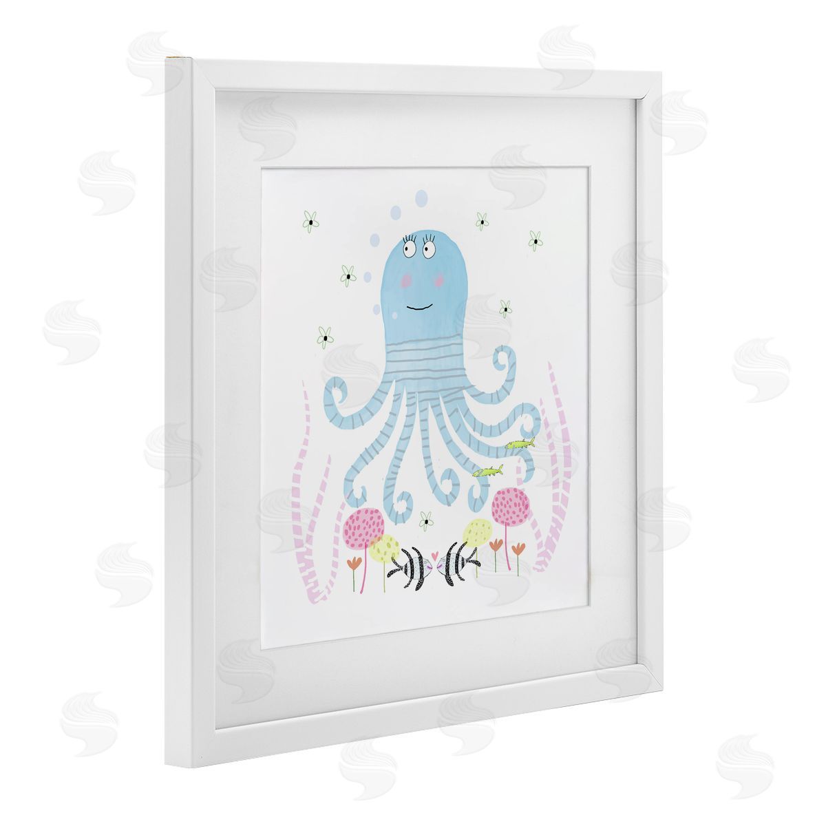 Carla Daly Baby Octopus & Flowers White Framed Print Under Glass Art