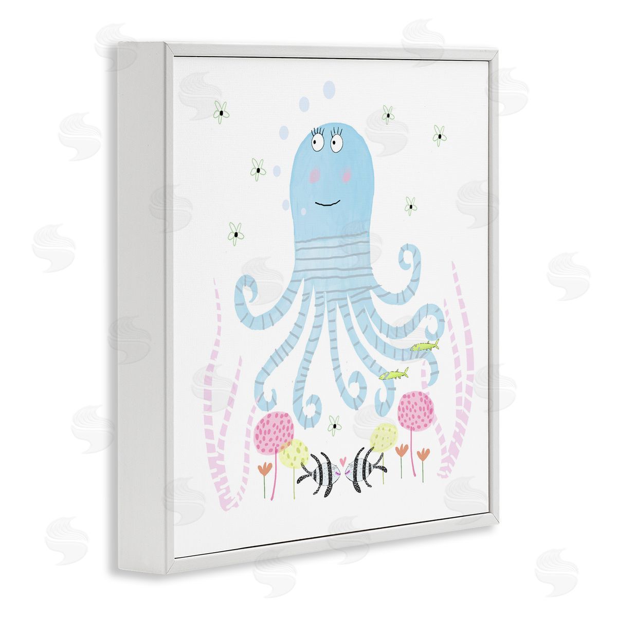 Carla Daly Baby Octopus & Flowers White Frame Giclee Art Print
