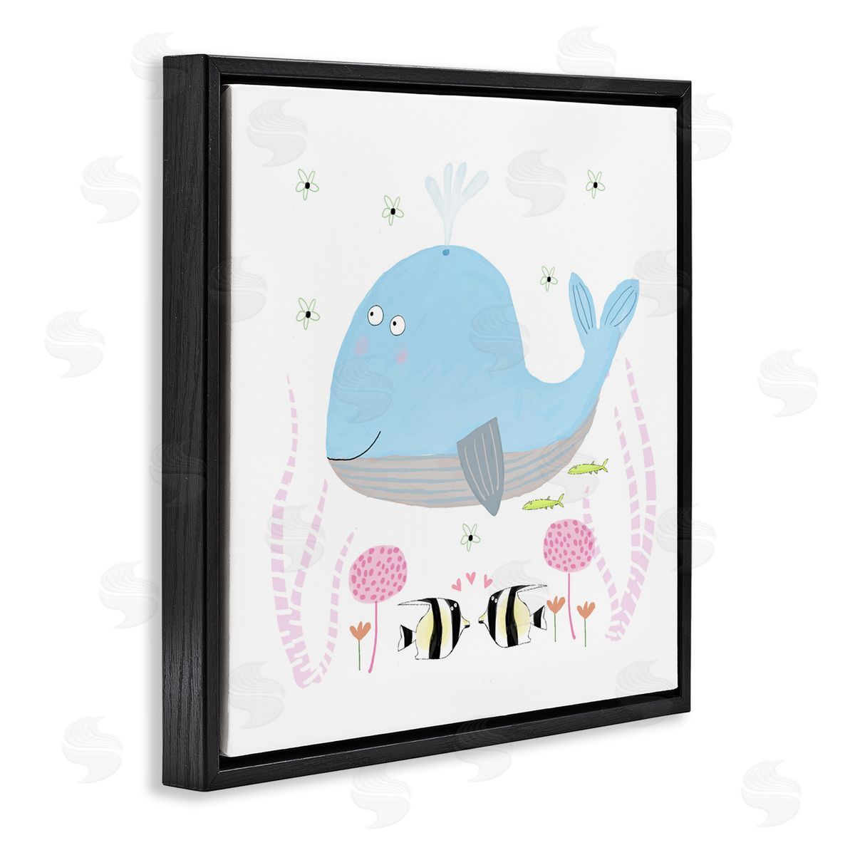 Carla Daly Baby Whale & Flowers Black Floating Frame Canvas Wall Art Print