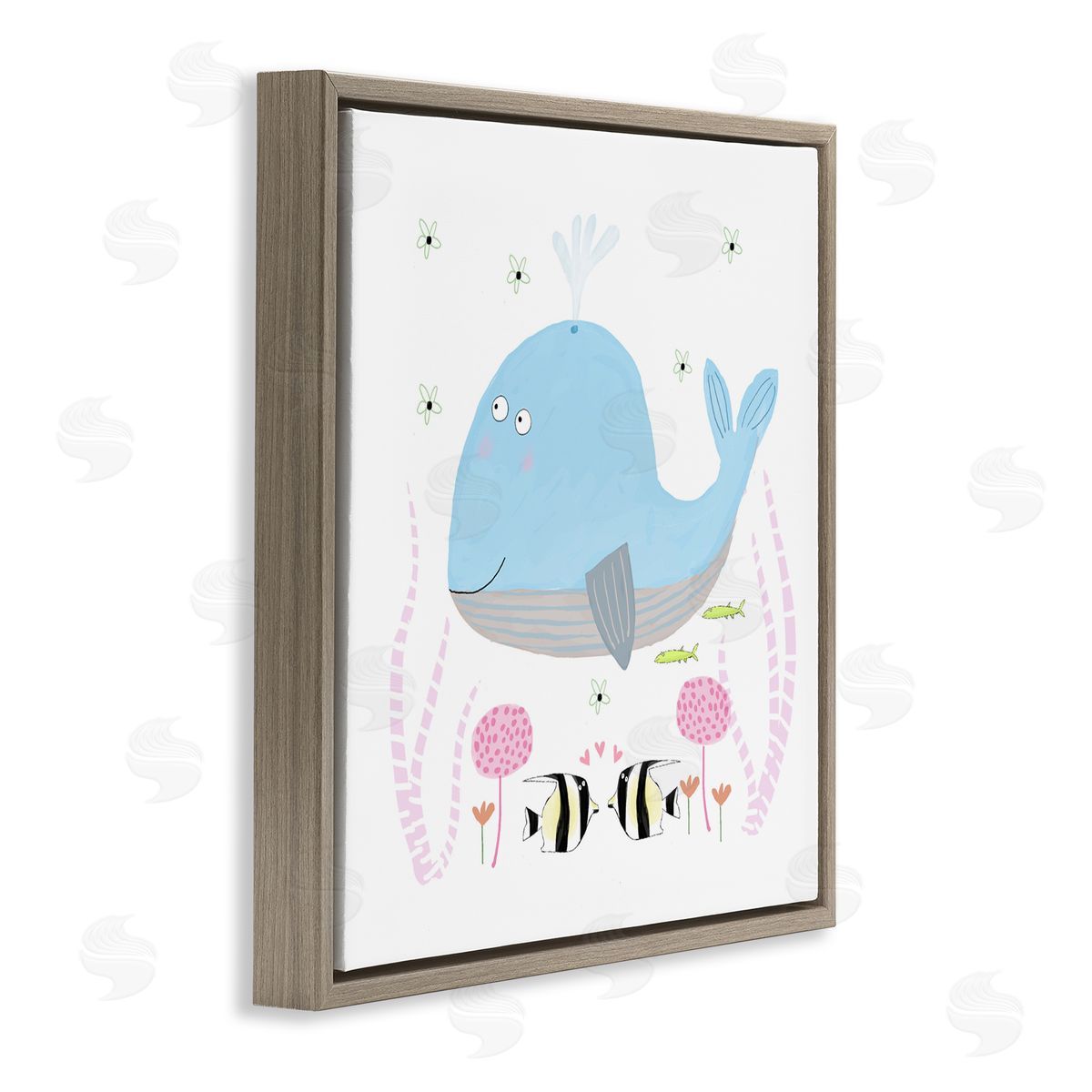 Carla Daly Baby Whale & Flowers Brown Floating Frame Canvas Art Print