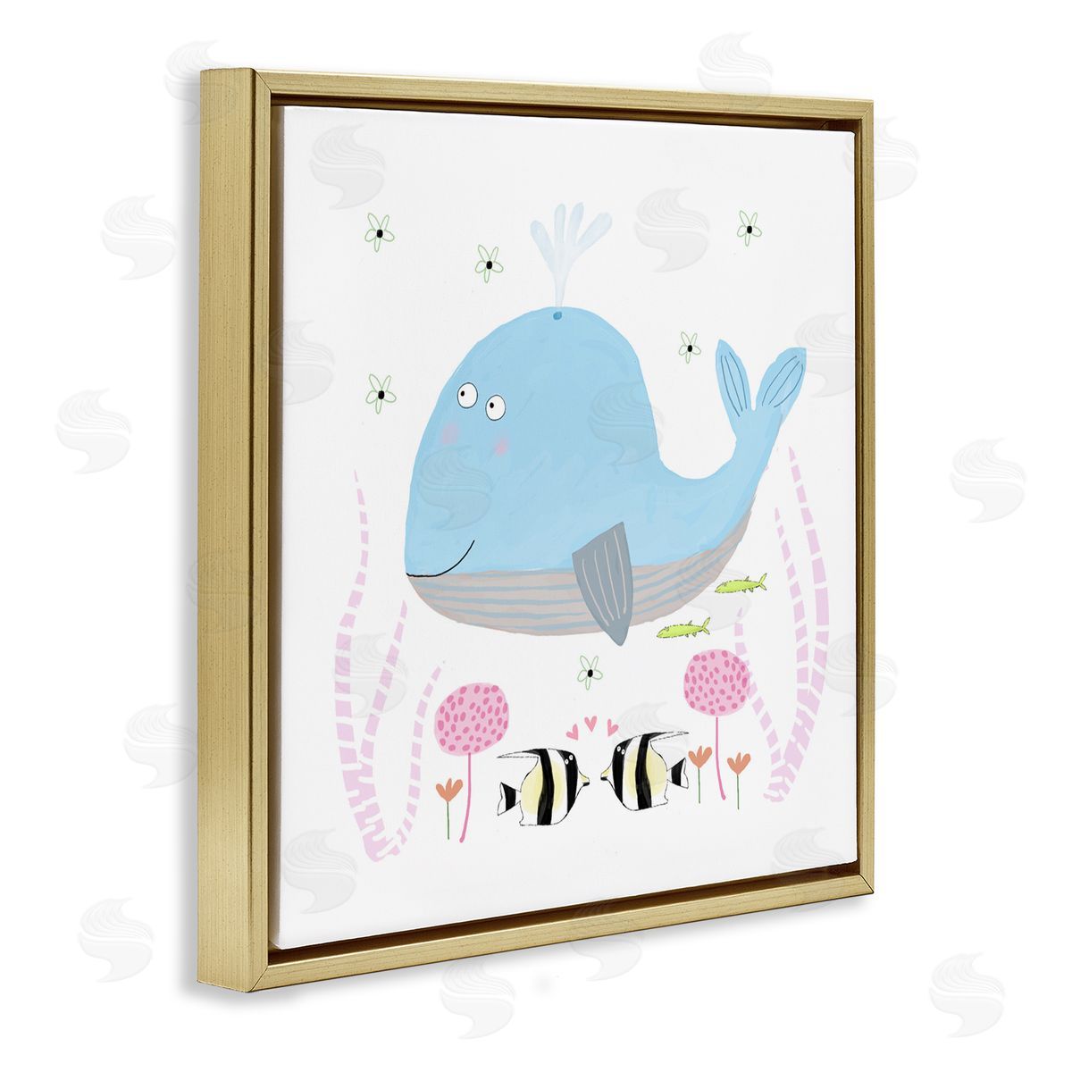 Carla Daly Baby Whale & Flowers Gold Floating Frame Canvas Art Print