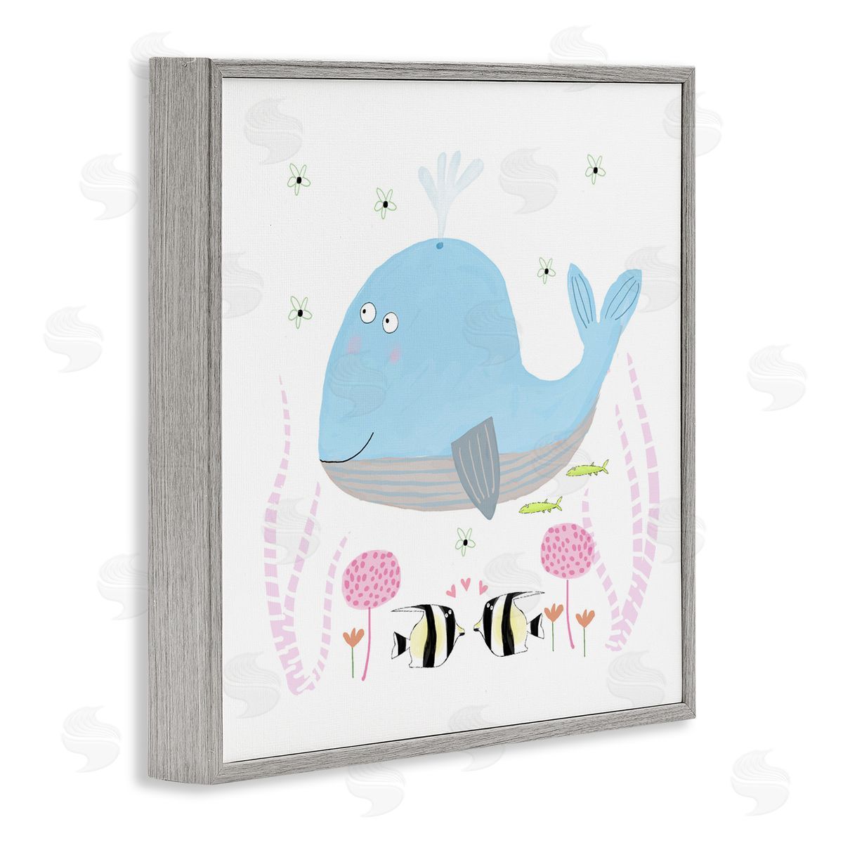Carla Daly Baby Whale & Flowers Gray Framed Giclee Art Print
