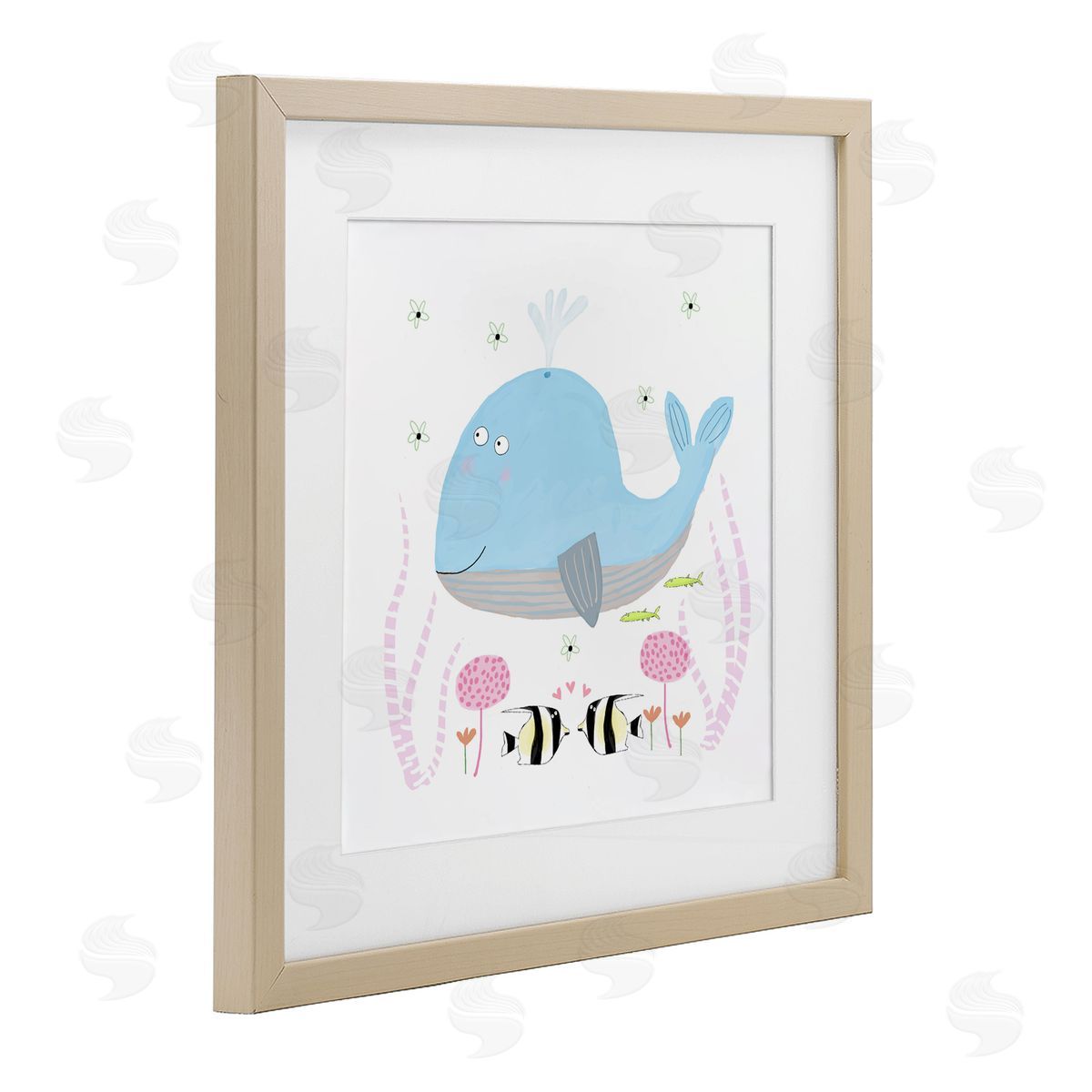 Carla Daly Baby Whale & Flowers Birch Framed Print Under Glass Art