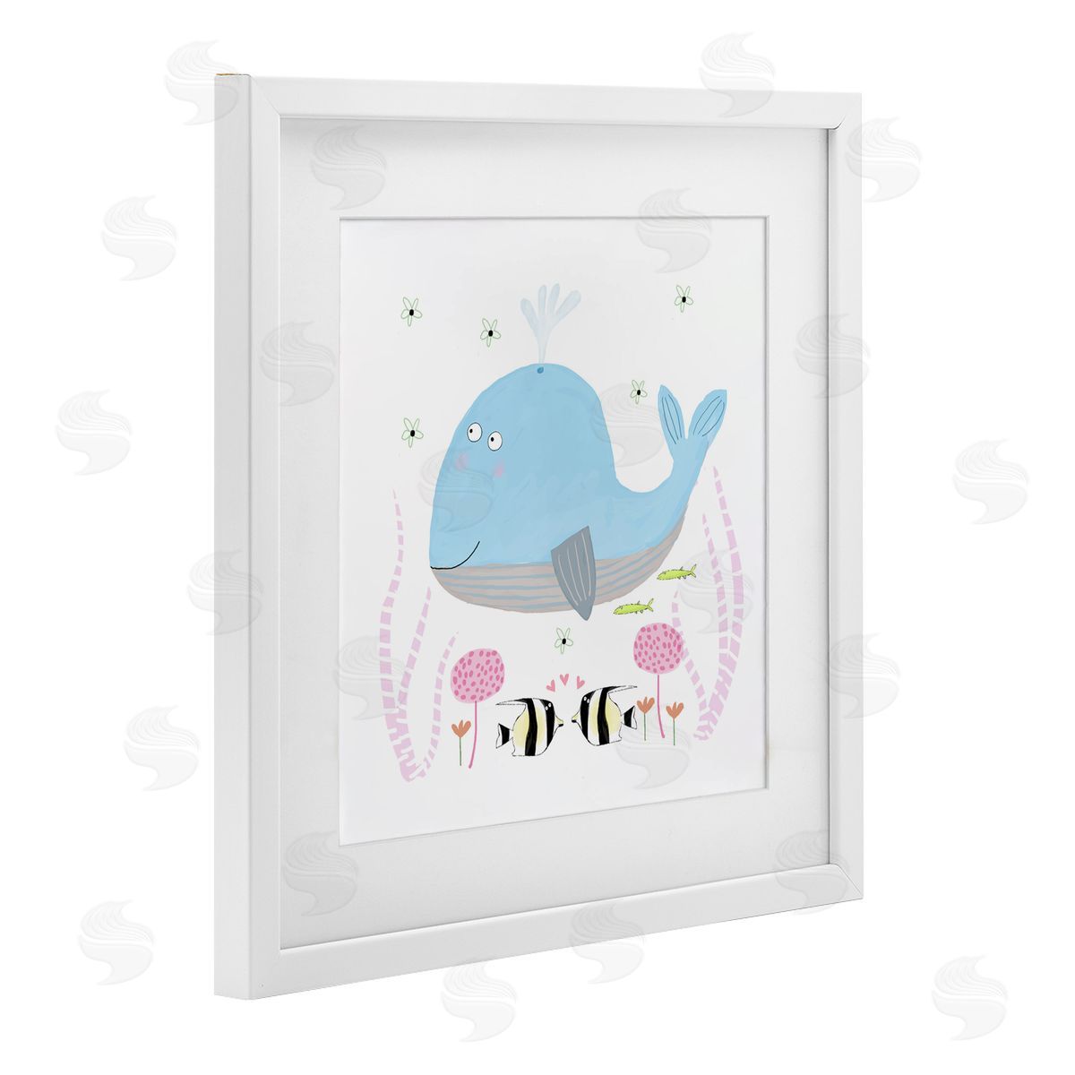 Carla Daly Baby Whale & Flowers White Framed Print Under Glass Art