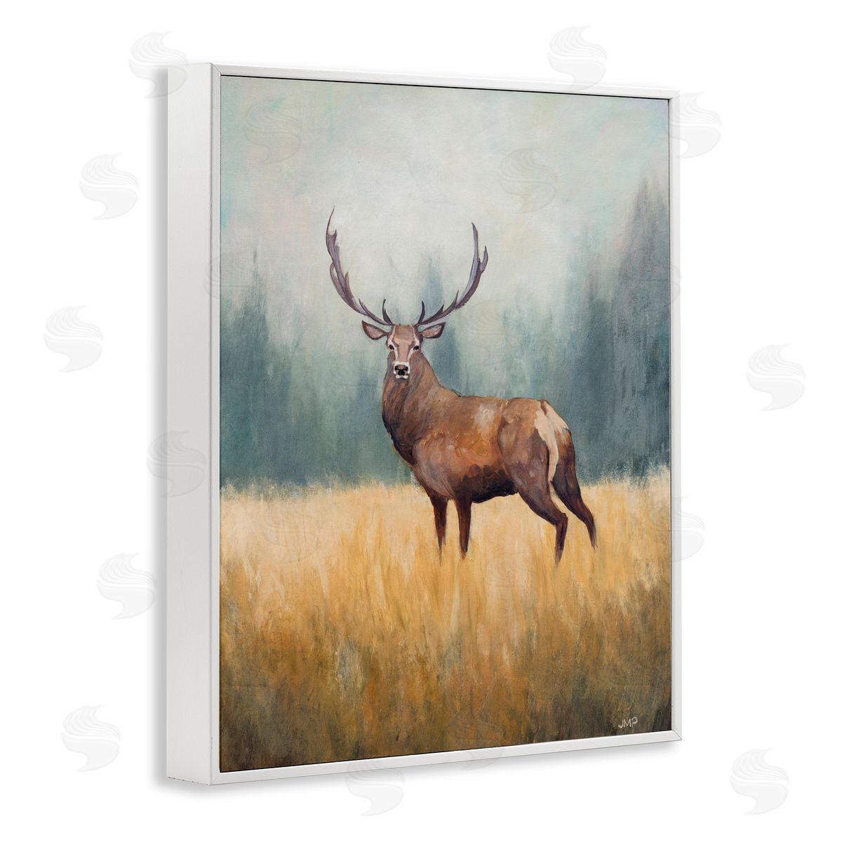 Julia Purinton Forest Royalty Elk White Frame Giclee Art Print