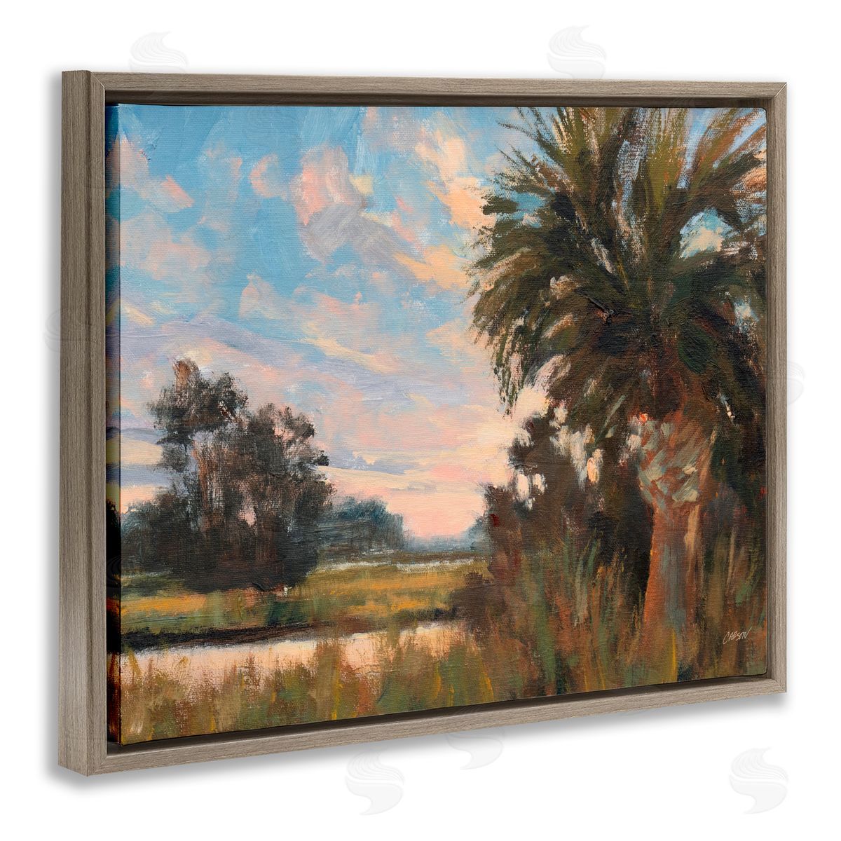Carson Overstreet Palmetto Sunset Landscape Brown Floating Frame Canvas Art Print