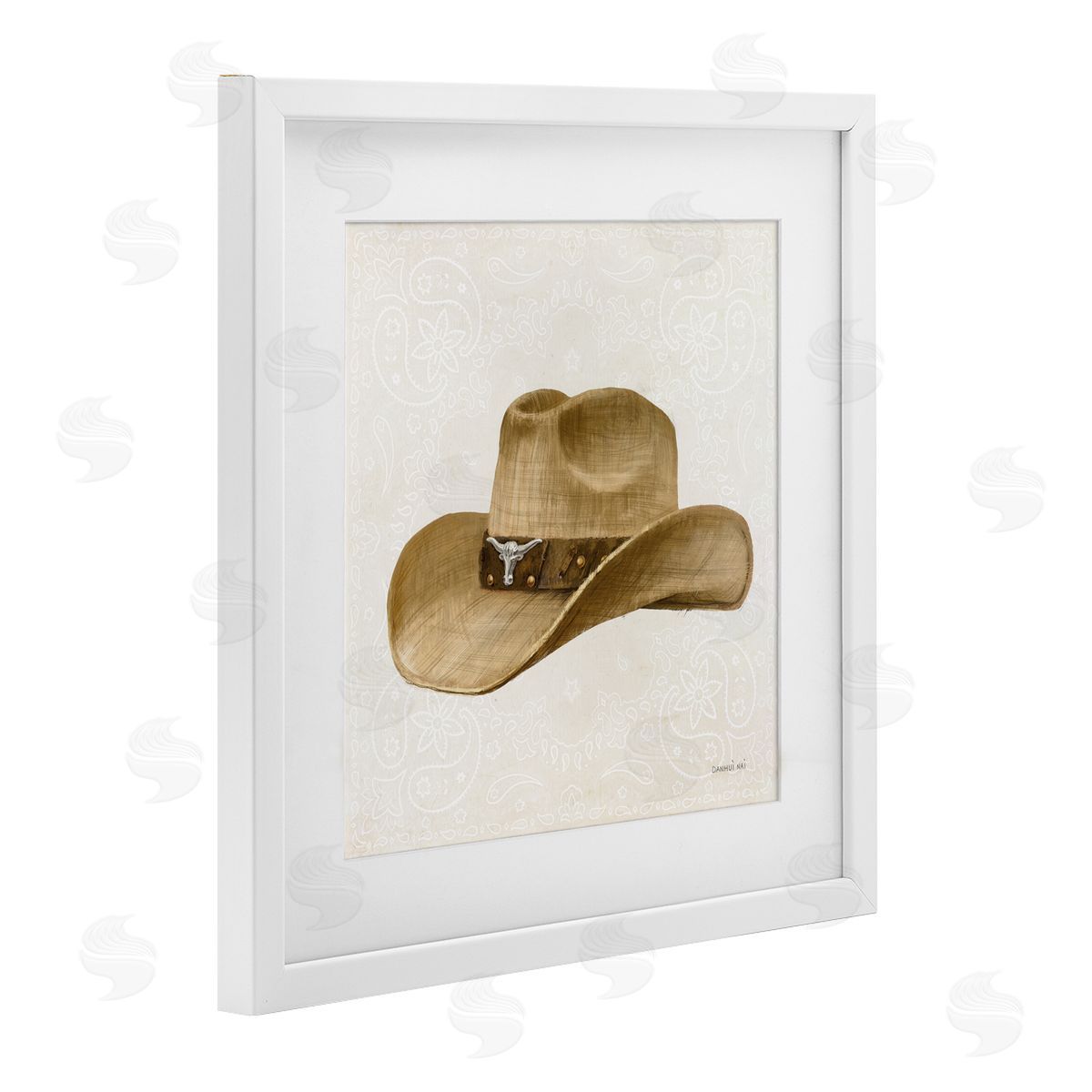 Danhui Nai Cowboy Rider of Range White Framed Print Under Glass Art
