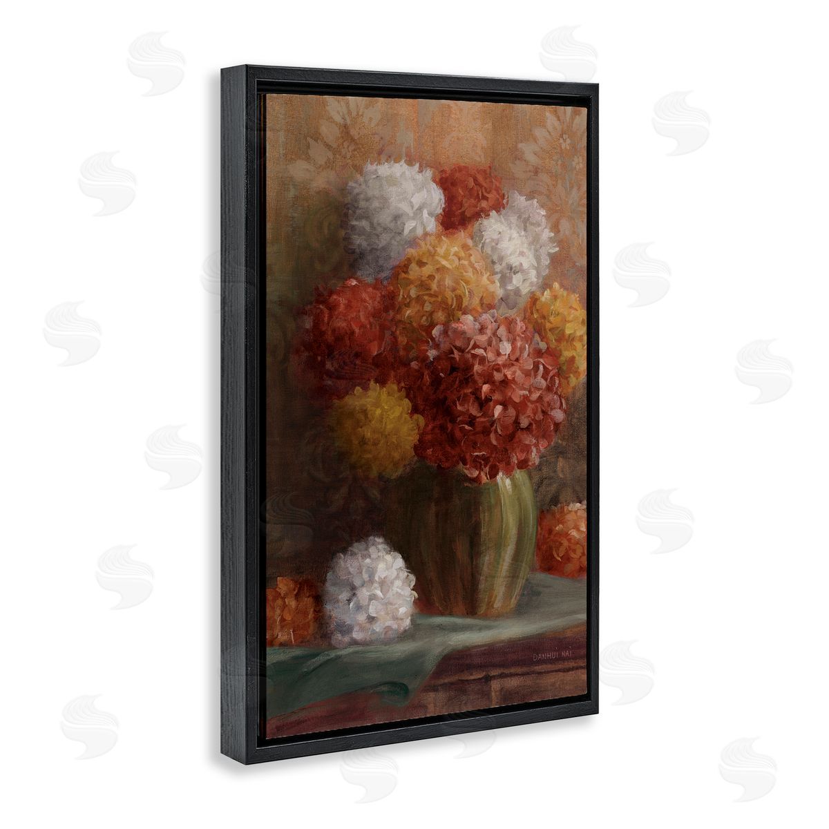 Danhui Nai Warm Tone Hydrangea Crop Black Floating Frame Canvas Wall Art Print