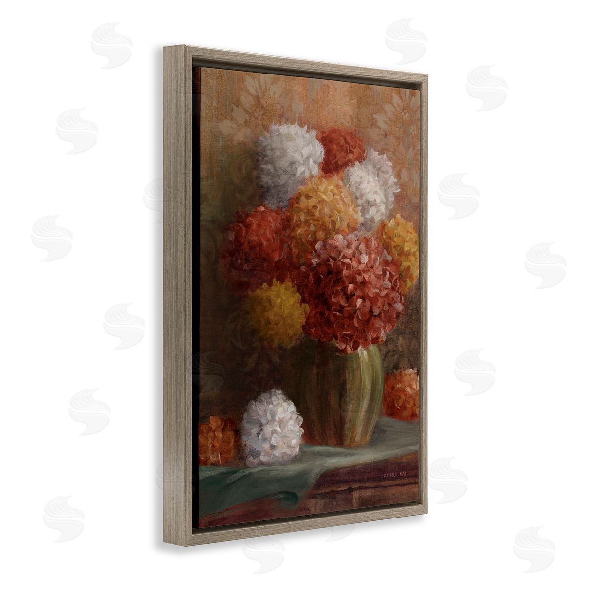 Danhui Nai Warm Tone Hydrangea Crop Brown Floating Frame Canvas Art Print