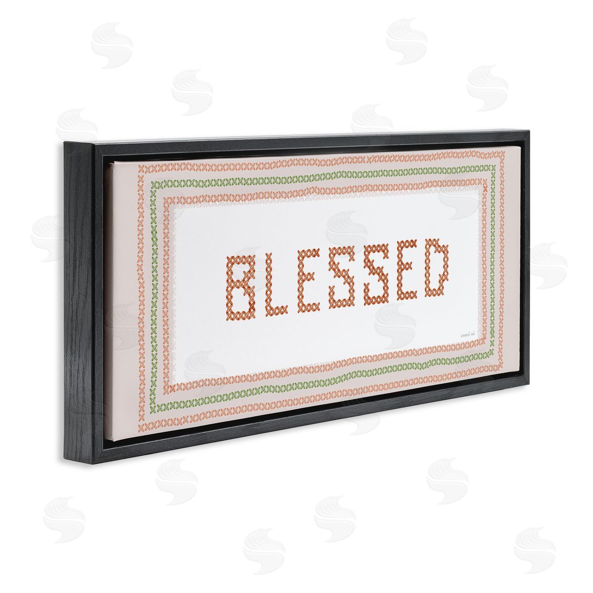 Danhui Nai Faux Cross Stitch Blessed Black Floating Frame Canvas Wall Art Print