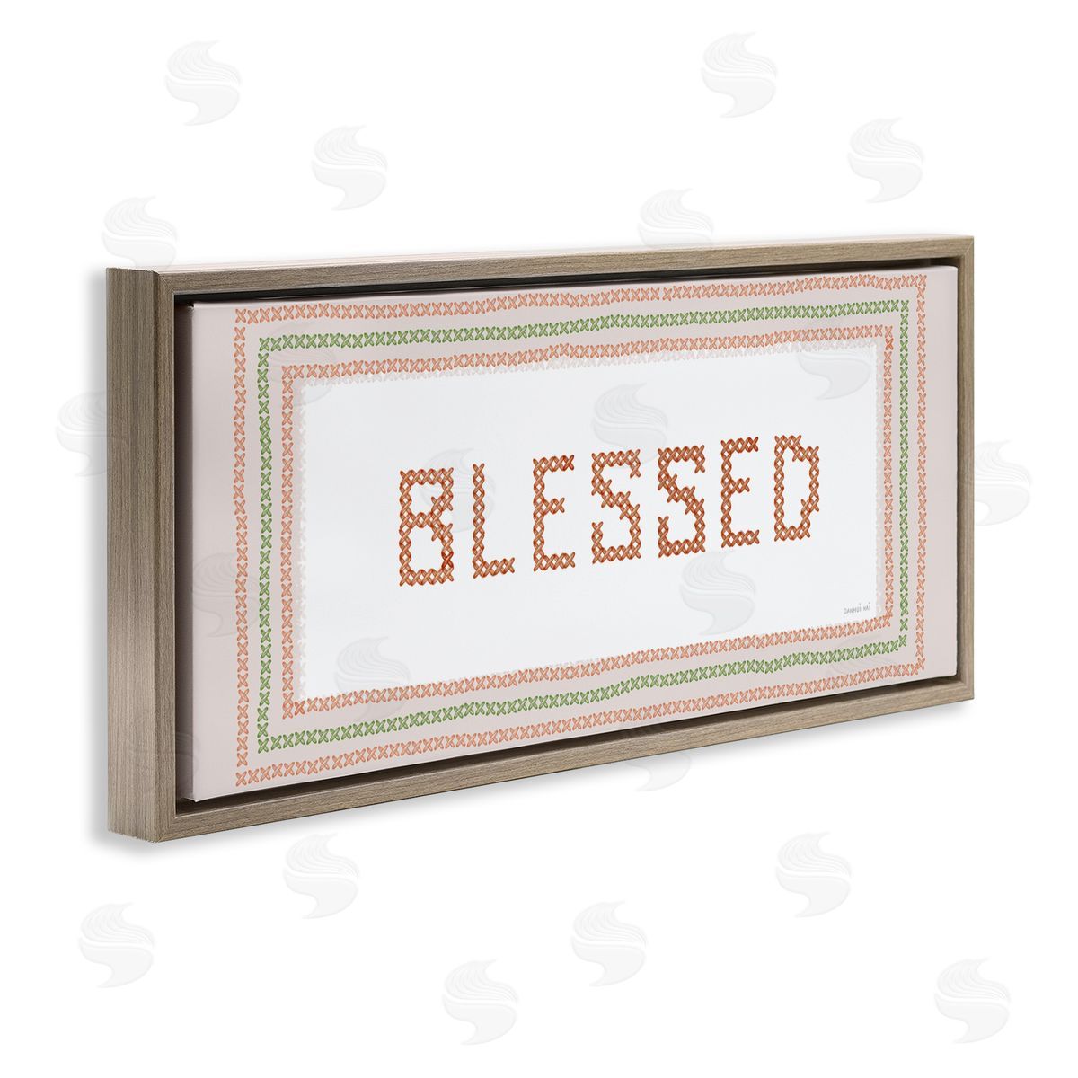 Danhui Nai Faux Cross Stitch Blessed Brown Floating Frame Canvas Art Print