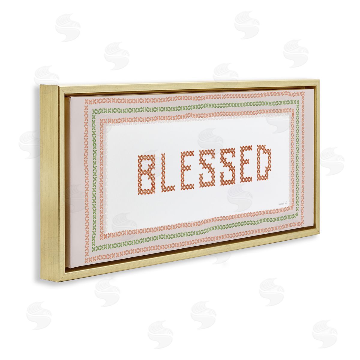 Danhui Nai Faux Cross Stitch Blessed Gold Floating Frame Canvas Art Print