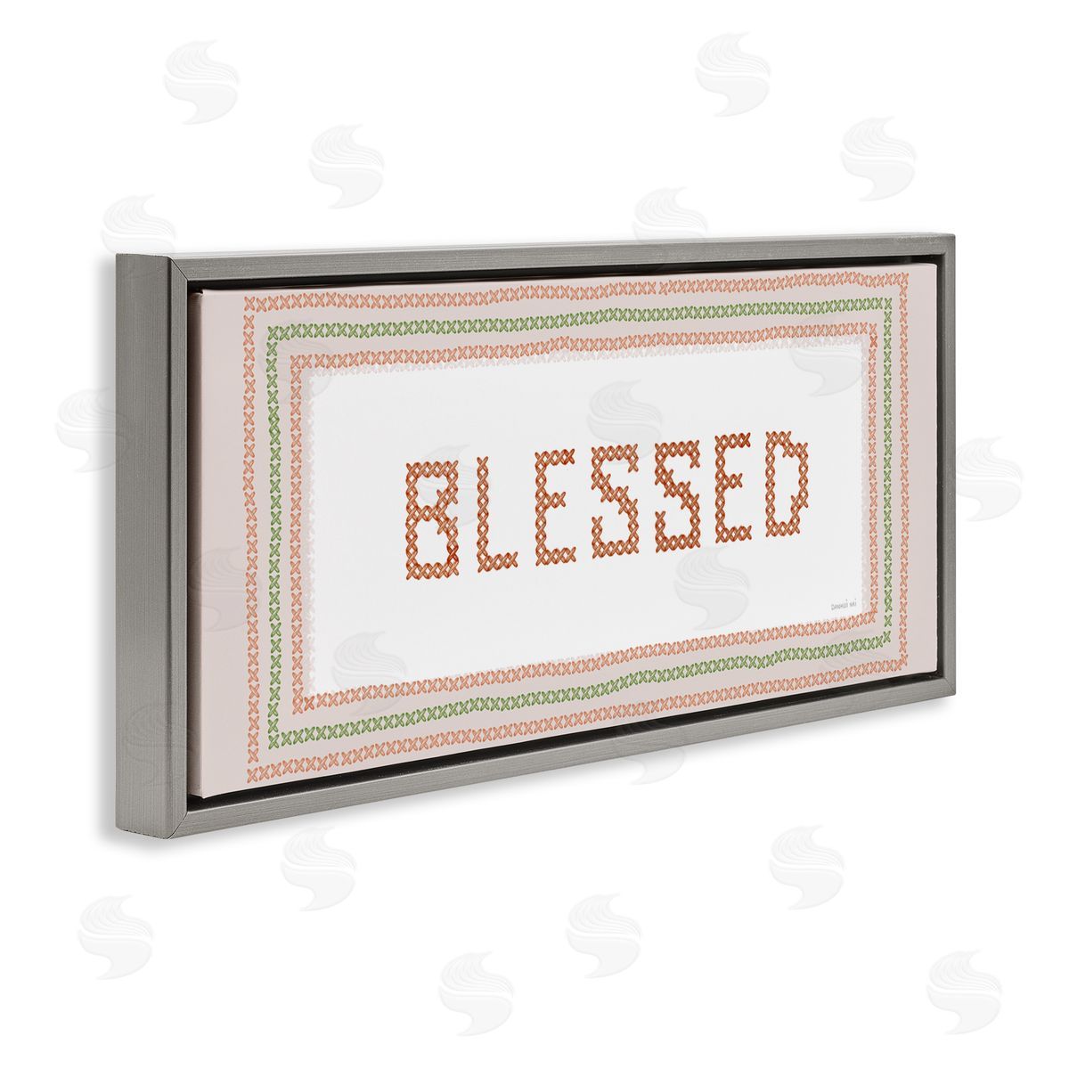 Danhui Nai Faux Cross Stitch Blessed Gray Floating Frame Canvas Art Print
