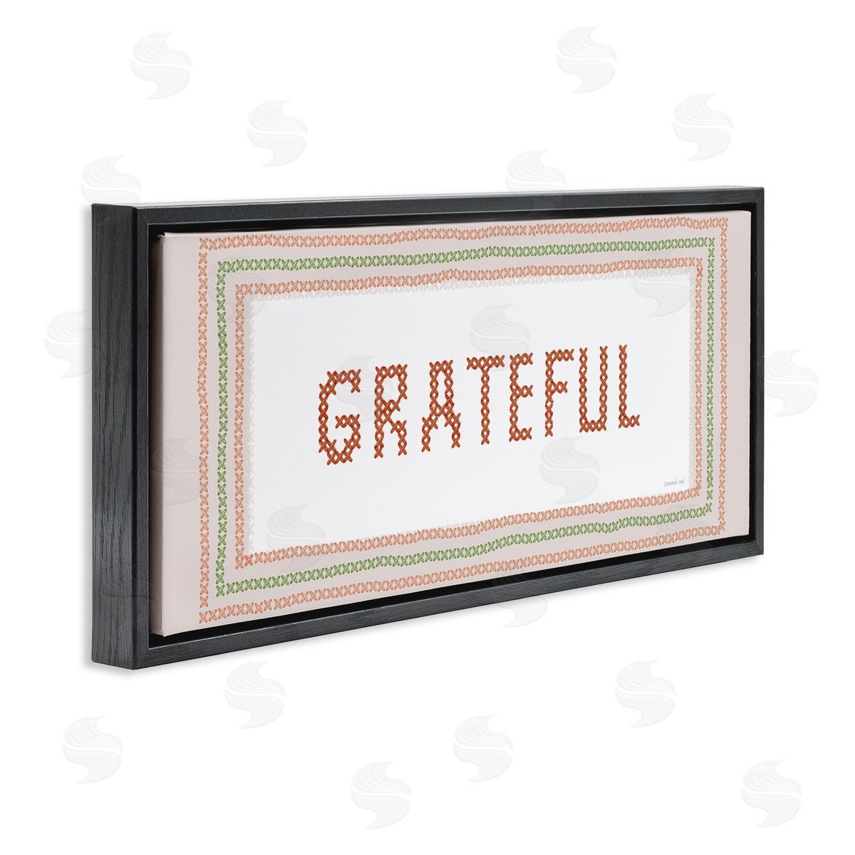 Danhui Nai Faux Cross Stitch Grateful Black Floating Frame Canvas Wall Art Print