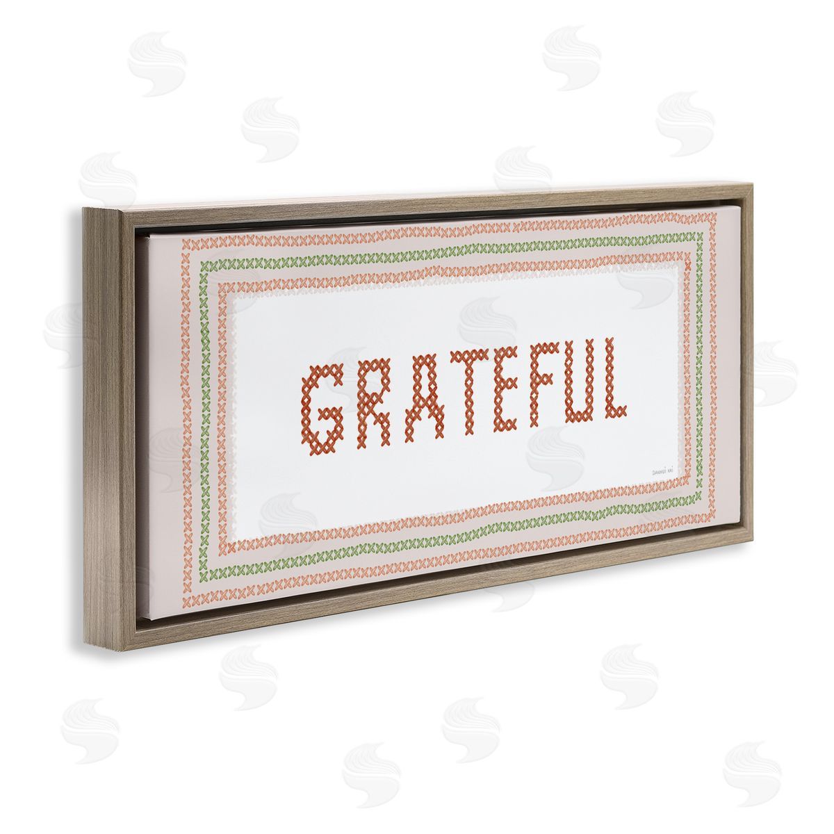 Danhui Nai Faux Cross Stitch Grateful Brown Floating Frame Canvas Art Print
