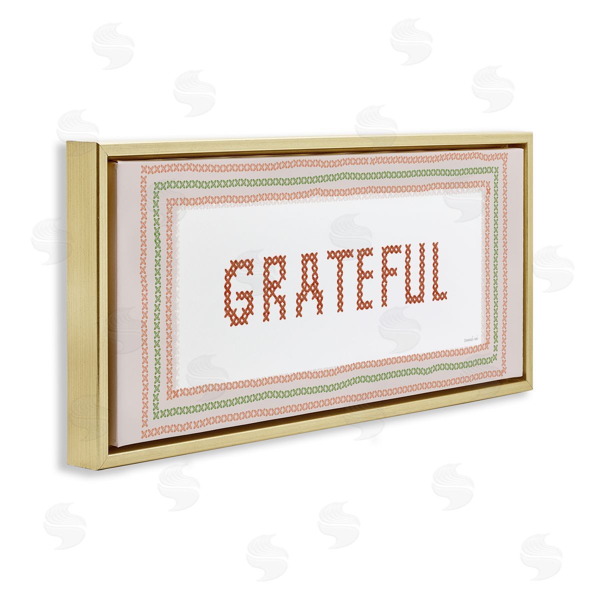 Danhui Nai Faux Cross Stitch Grateful Gold Floating Frame Canvas Art Print
