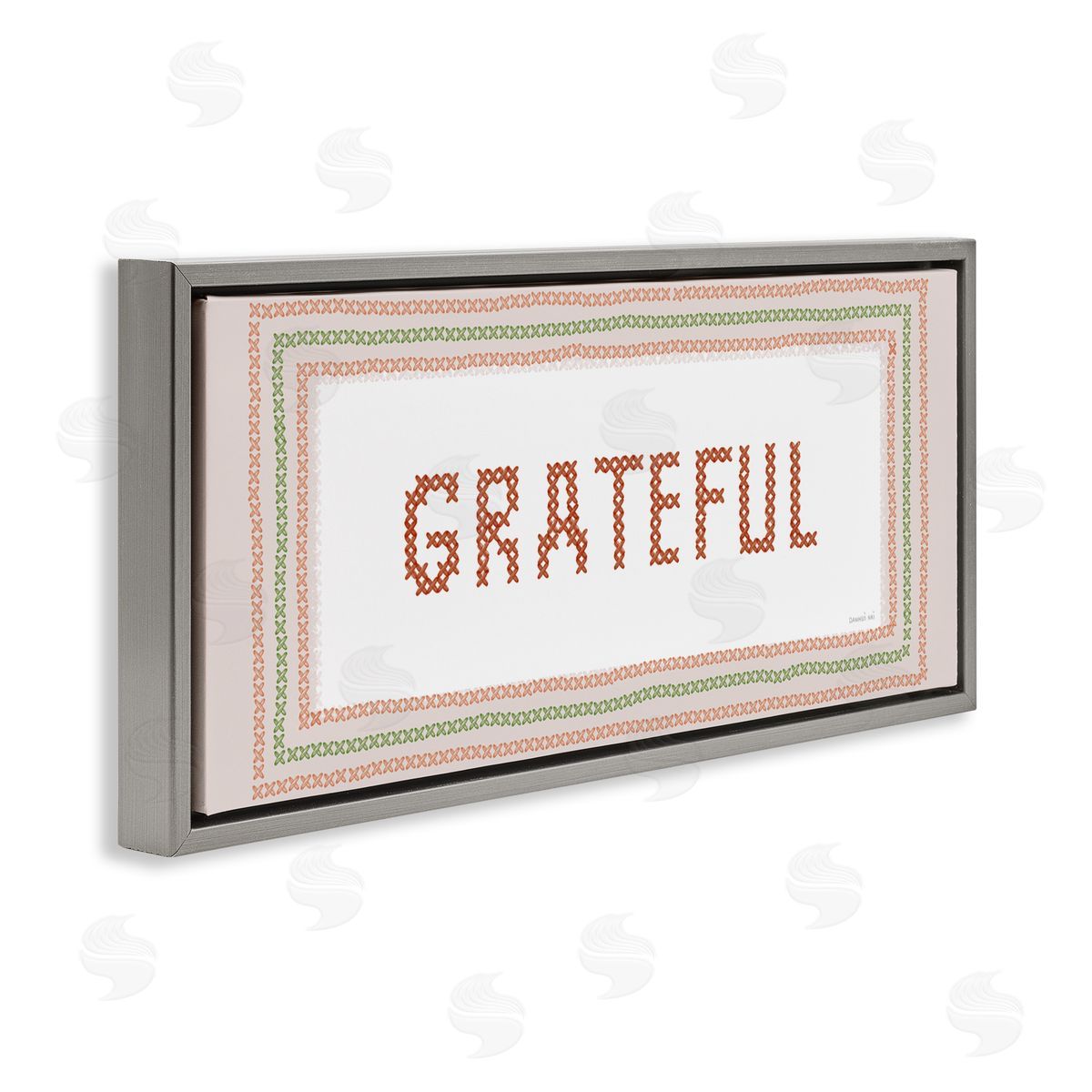 Danhui Nai Faux Cross Stitch Grateful Gray Floating Frame Canvas Art Print