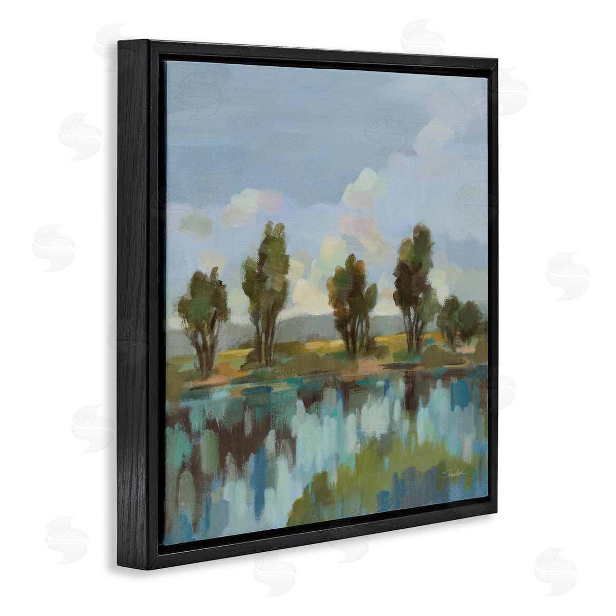 Silvia Vassileva Scenic River Reflections Black Floating Frame Canvas Wall Art Print