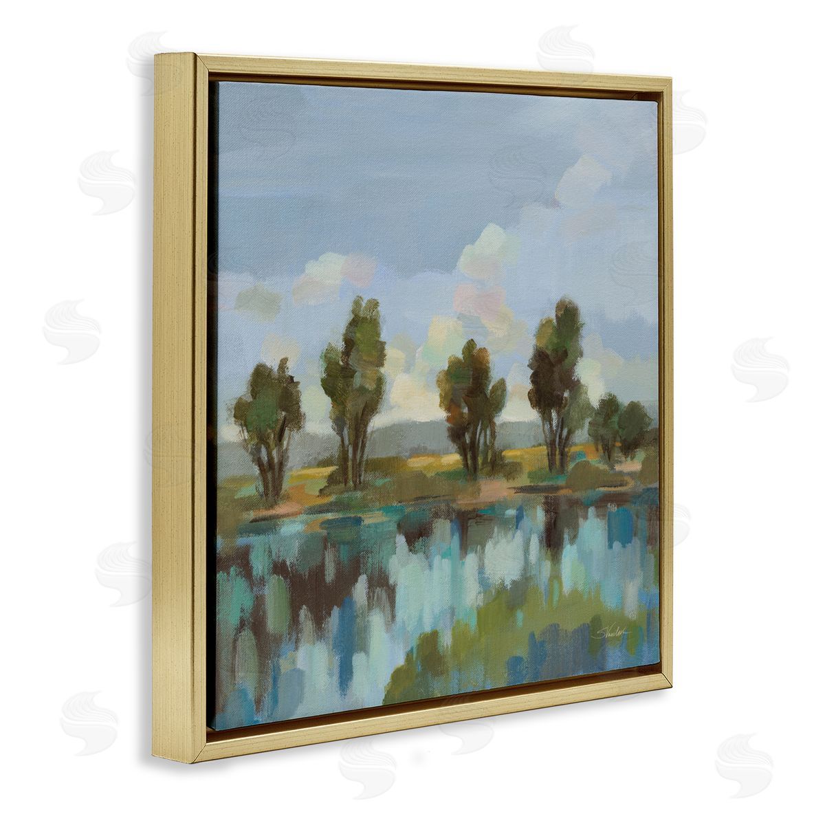 Silvia Vassileva Scenic River Reflections Gold Floating Frame Canvas Art Print