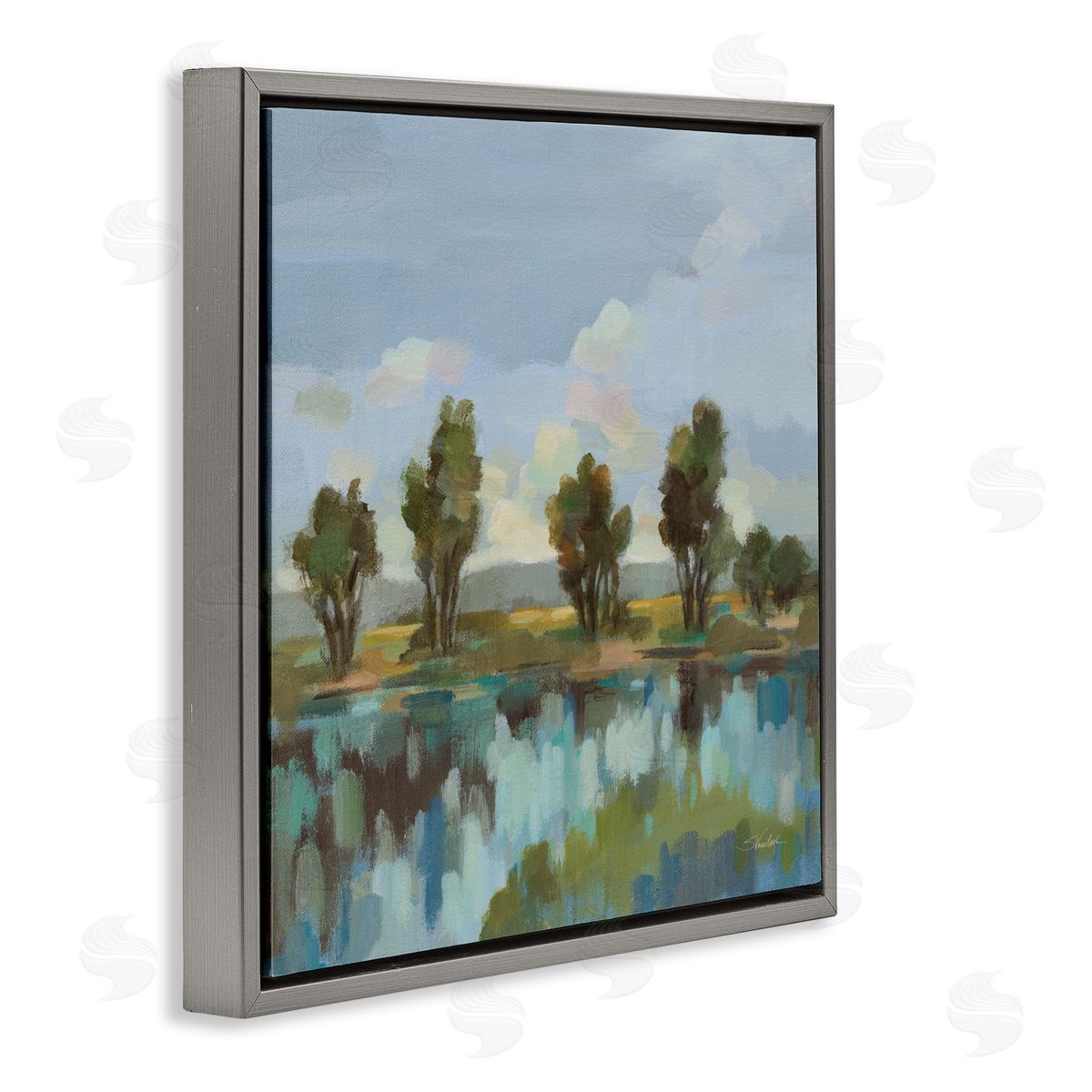 Silvia Vassileva Scenic River Reflections Gray Floating Frame Canvas Art Print